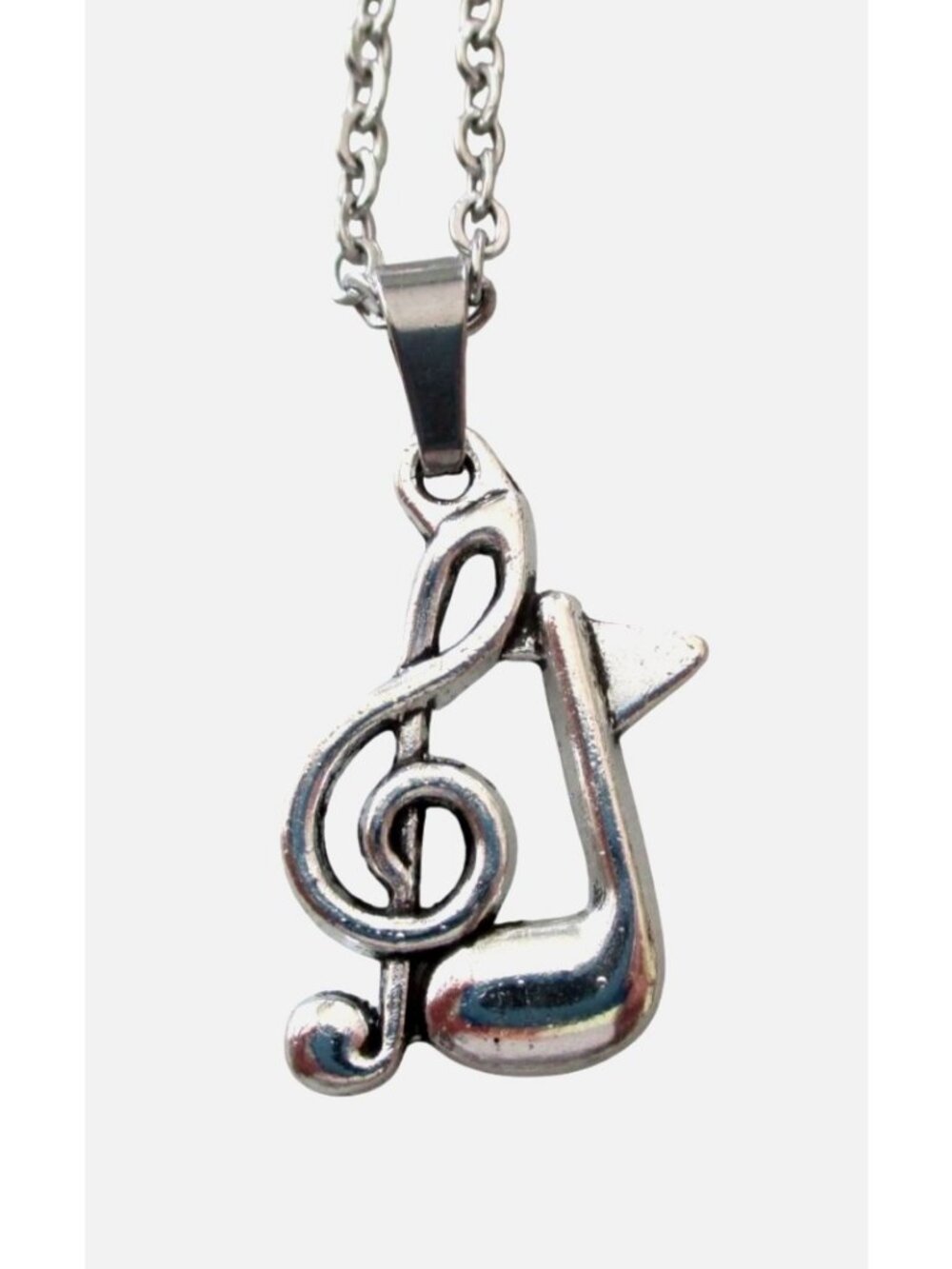 Music Notes Pendant Necklace on 18" Stainless Chain Unisex Jewelry
